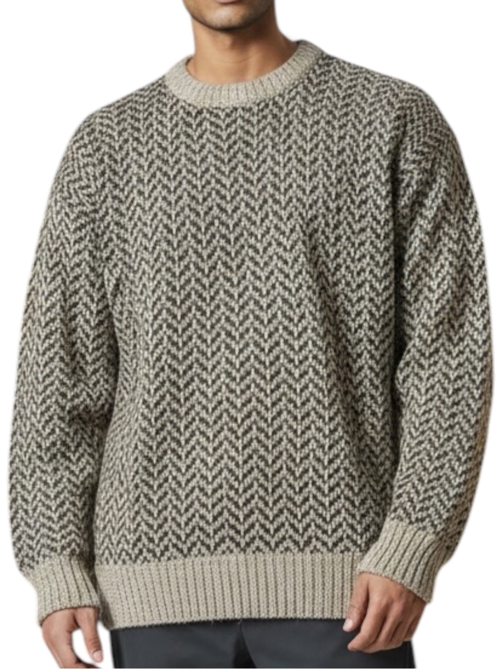 Towncraft Men Herringbone Knit Sweater Brown Beige XL EUC Grandpa Gorpcore Y2K